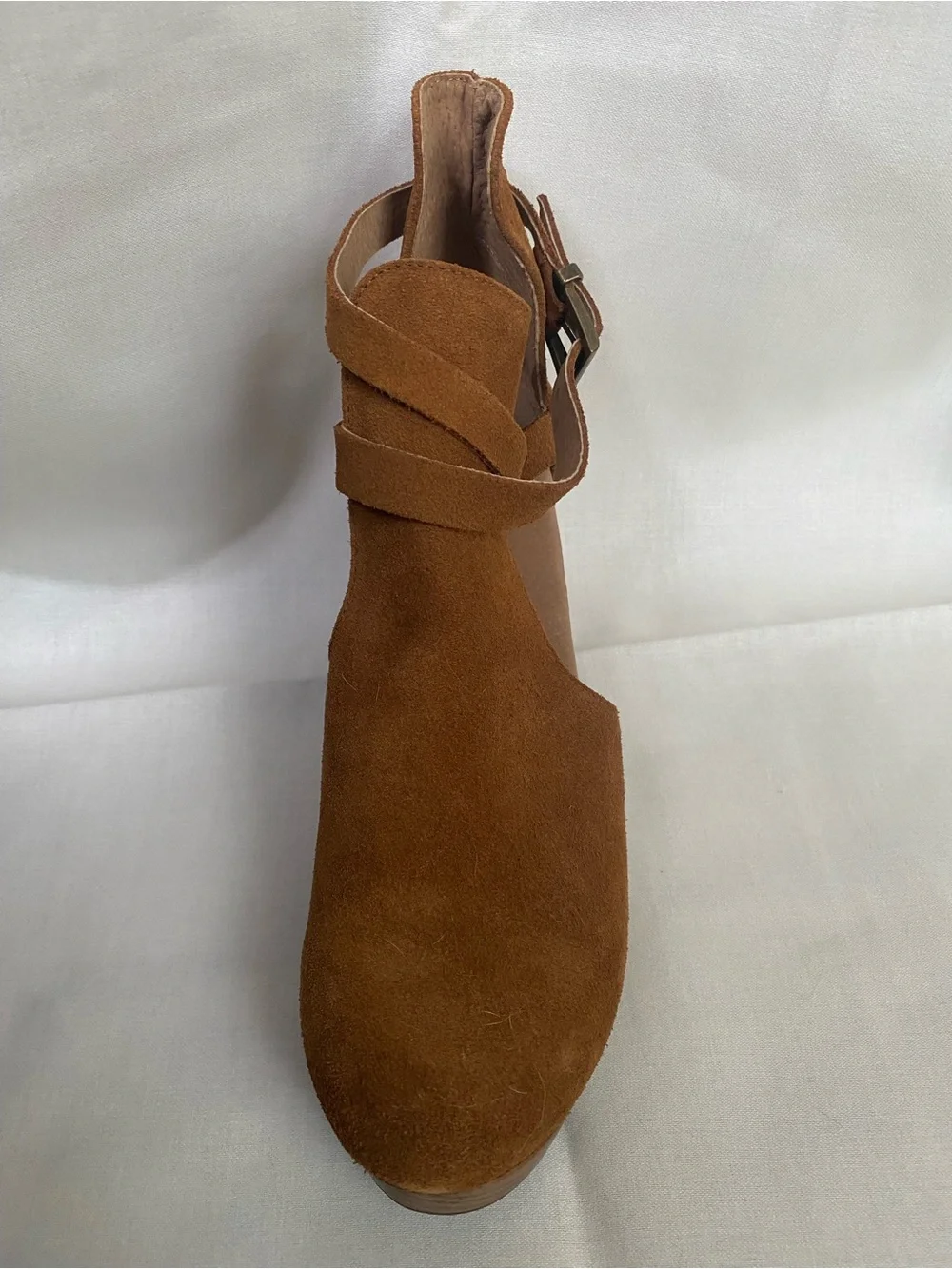 Free People Cedar Clogs Brown Suede Wooden Heel w/ Ankle Strap - Picture 2 of 8